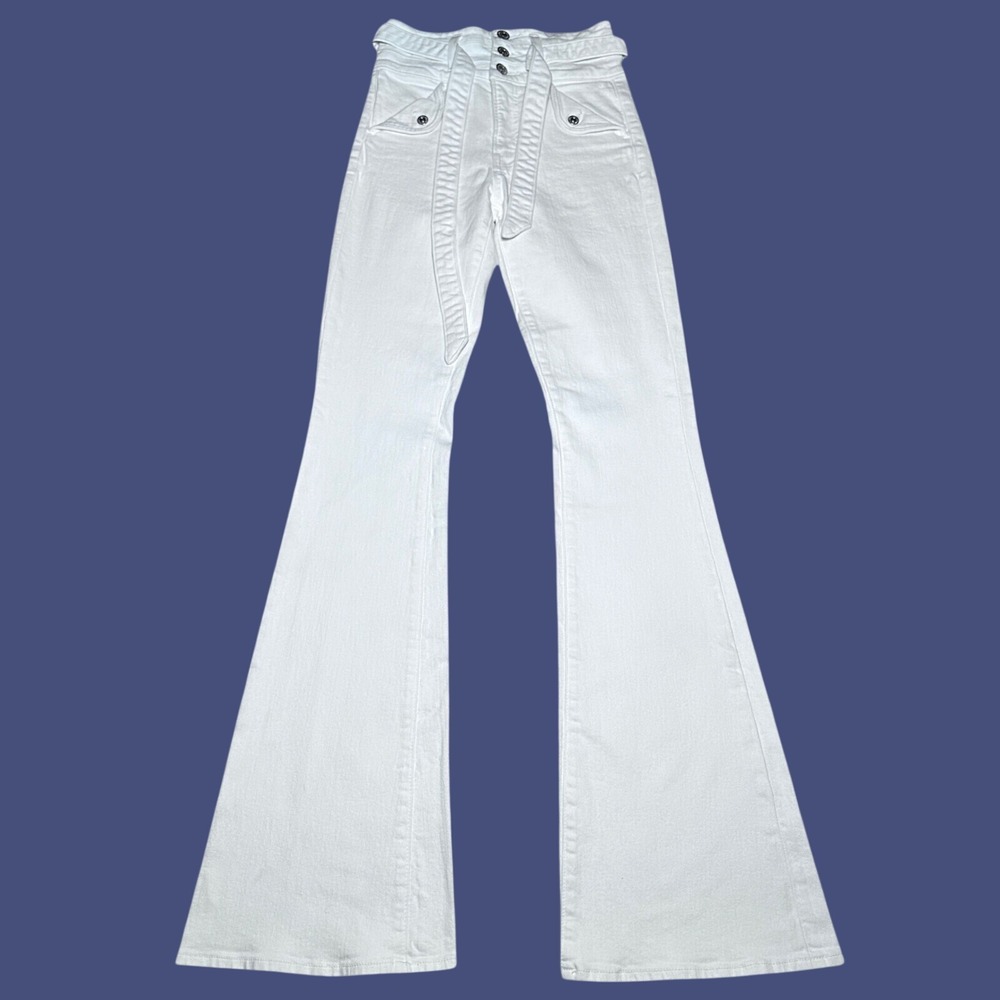 Veronica Beard Giselle Flare Jeans Womens 25 Extra High Rise Tie Waist White